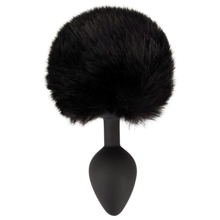 Czarny plug analny z króliczym ogonkiem M 14,2 cm - silikonowy