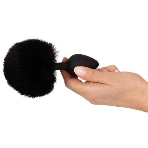 Czarny plug analny z króliczym ogonkiem M 14,2 cm - silikonowy