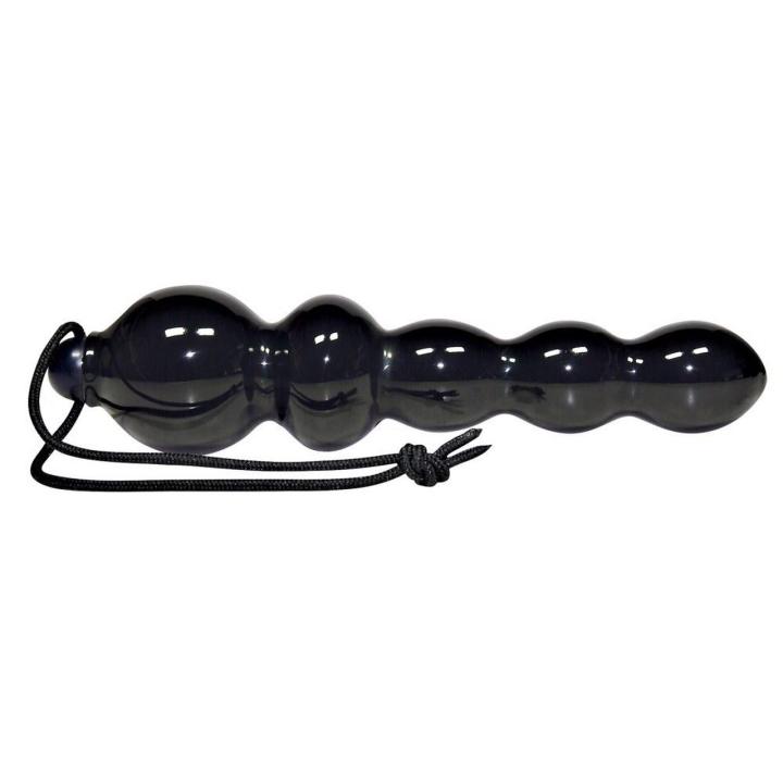 Czarne kulkowe dildo analne z linką 18 cm – błyszczące, elastyczne