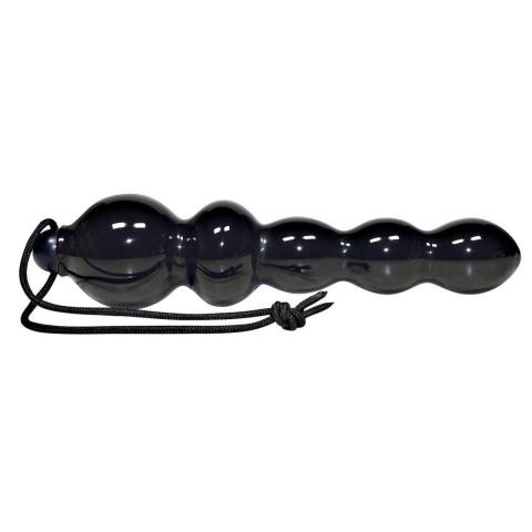 Czarne kulkowe dildo analne z linką 18 cm – błyszczące, elastyczne