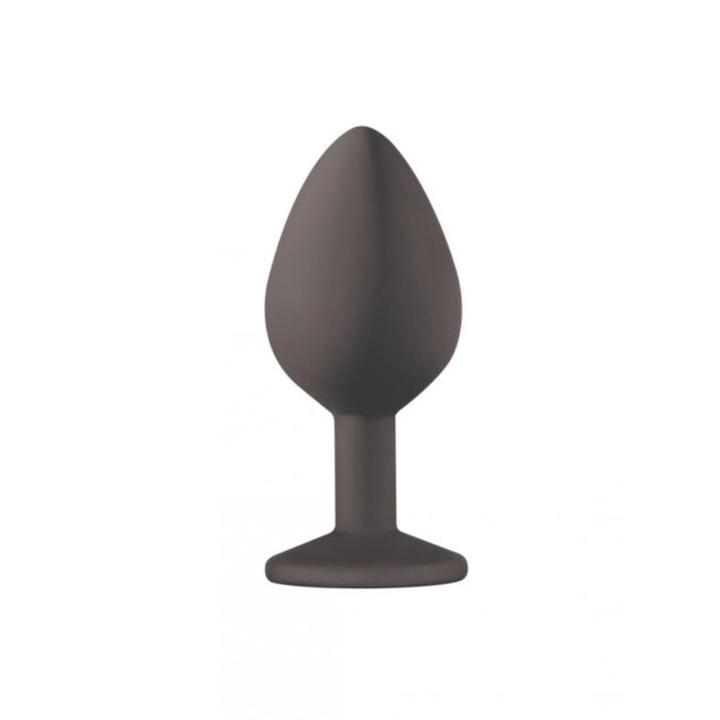Czarny korek analny z kryształem średni 8,5 cm - biżuteria analna