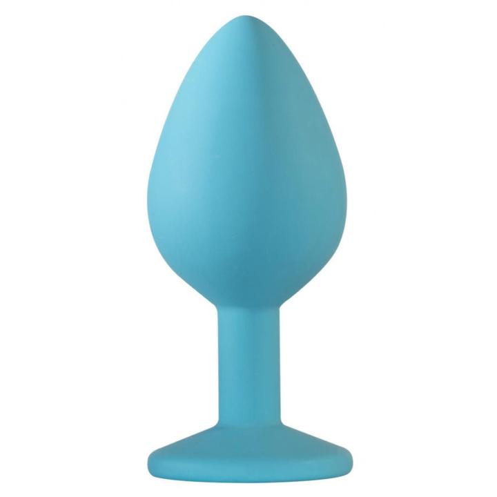 Turkusowy plug analny z kryształkiem medium 8,5 cm z silikonu