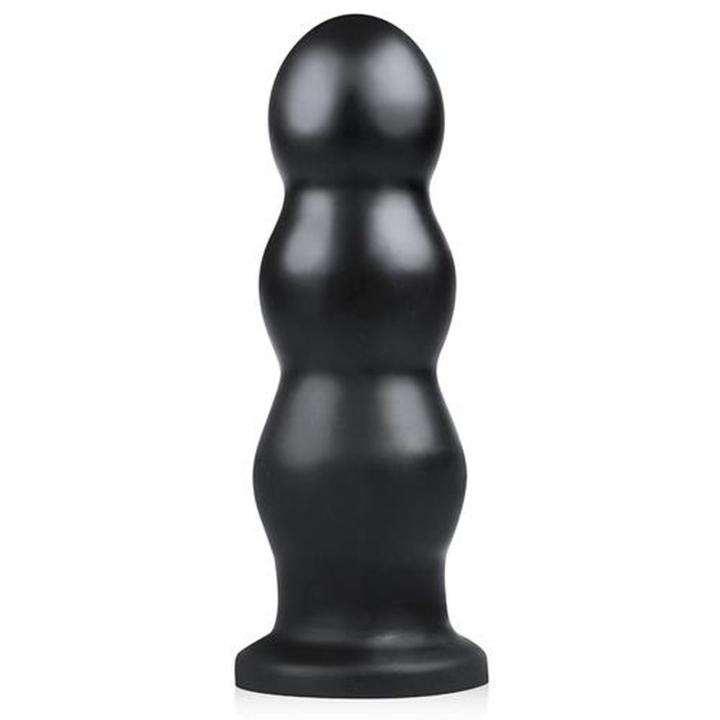 Duży plug analny XXL żebrowany z przyssawką czarny 24,9 cm