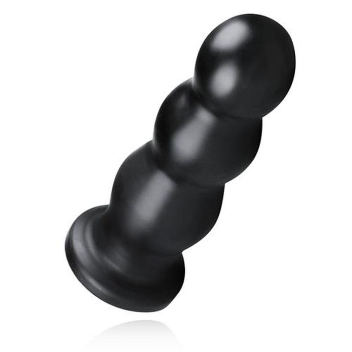 Duży plug analny XXL żebrowany z przyssawką czarny 24,9 cm
