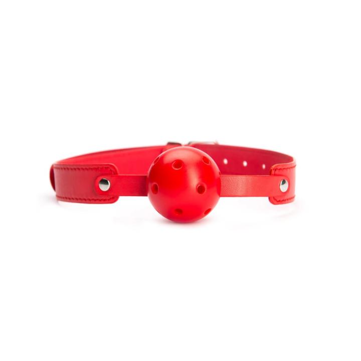 Knebel kulka 4 cm z otworami do oddychania, czerwony, regulowany pasek