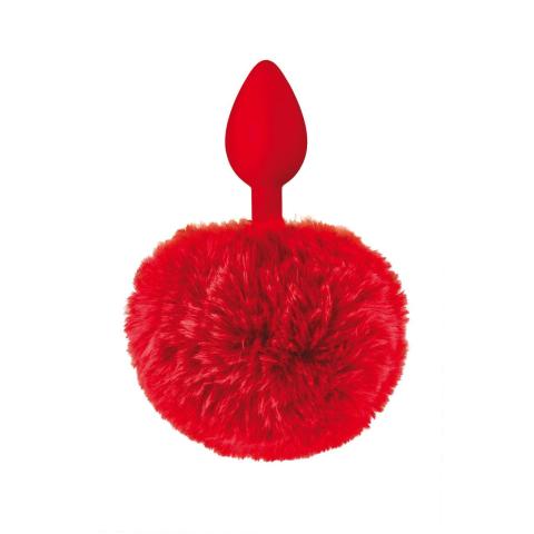 Czerwony plug analny z pomponem 12 cm silikonowy