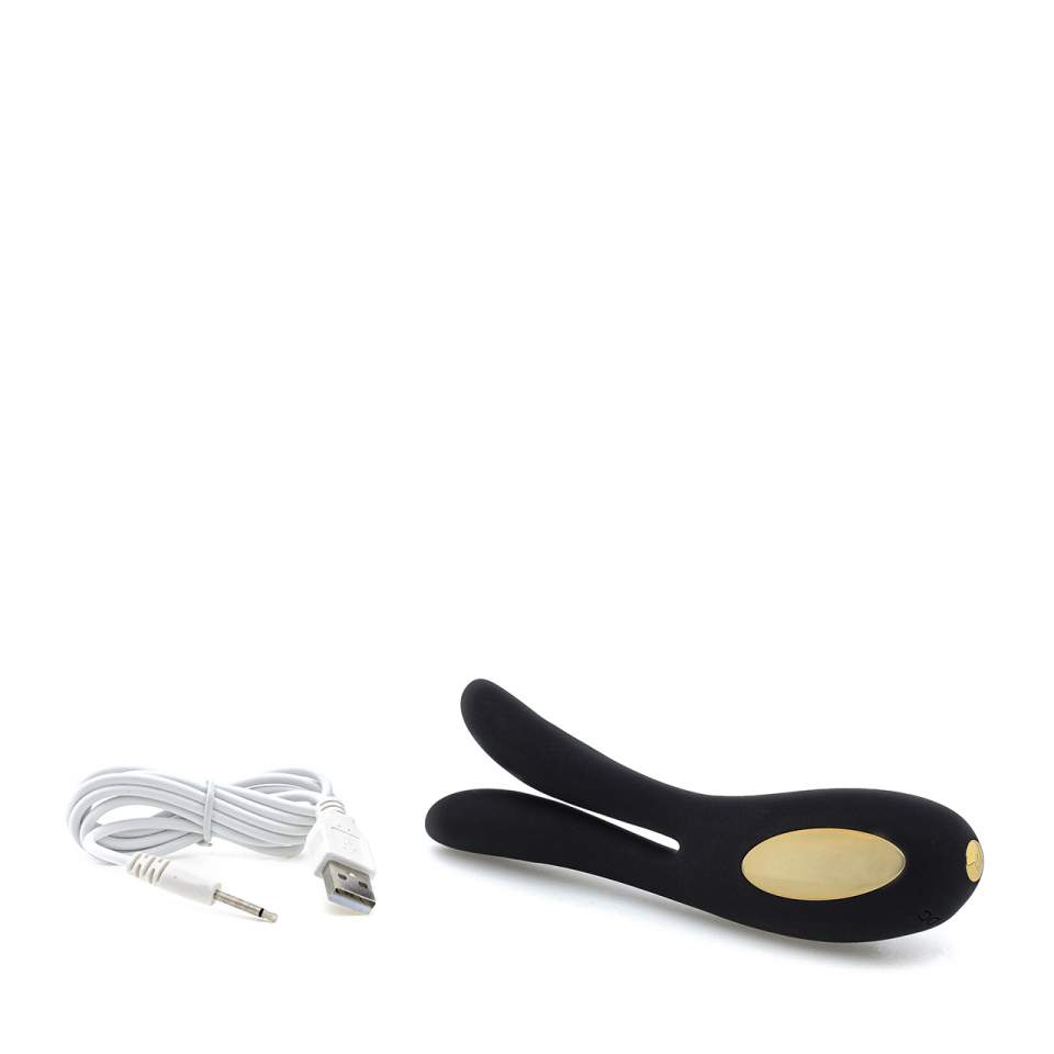 Czarny silikonowy wibrator króliczek do podwójnej penetracji