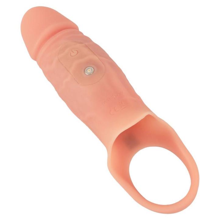 Wibrująca nasadka na penisa 18 cm z pierścieniem na jądra i USB