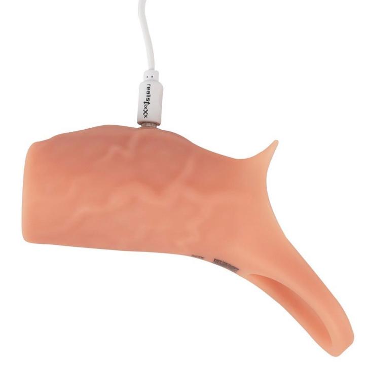 Wibrująca nasadka na penisa otwarta 14 cm - 10 trybów, silikon, USB
