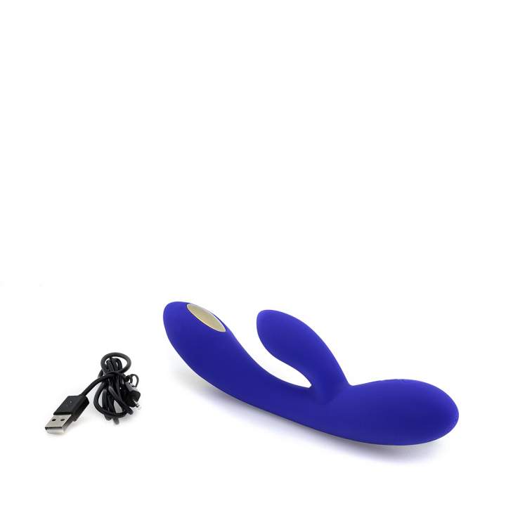 Niebieski silikonowy wibrator króliczek z elektrostymulacją