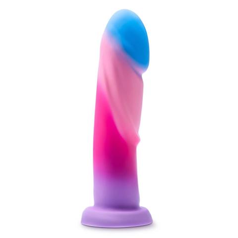 Dildo analno-waginalne z przyssawką 19,7 cm – neonowe, silikon platinum, tekstura
