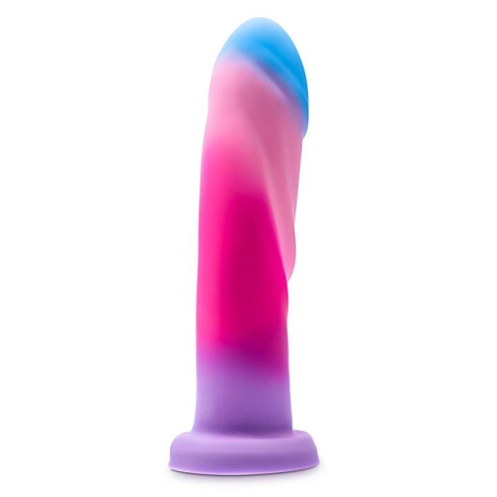 Dildo analno-waginalne z przyssawką 19,7 cm – neonowe, silikon platinum, tekstura
