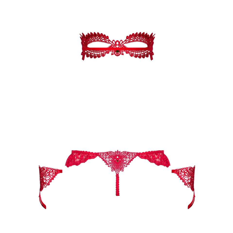 3-częściowy czerwony erotyczny zestaw Obsessive Hetea 