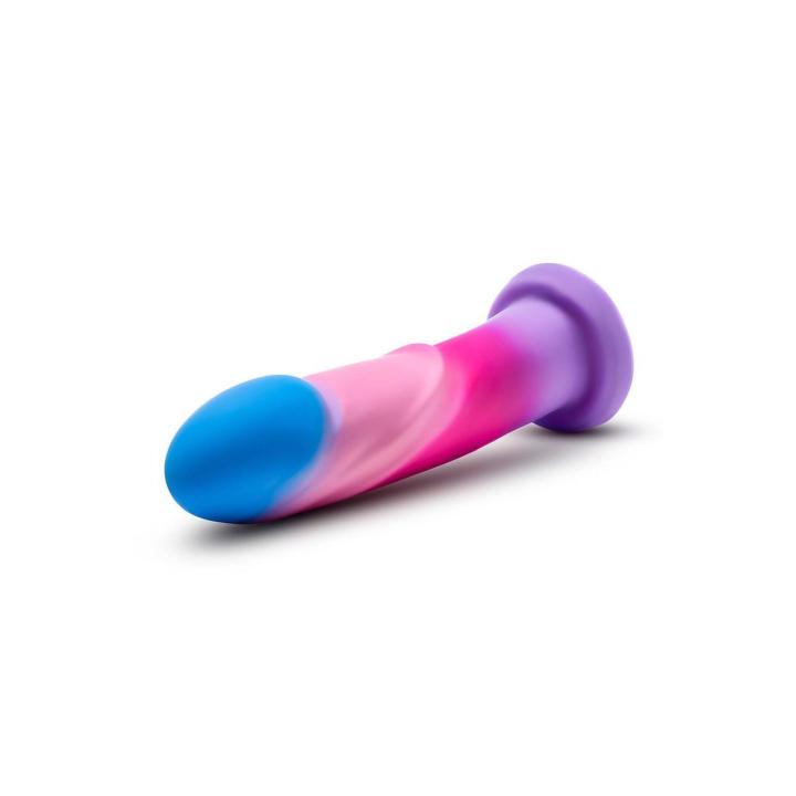 Dildo analno-waginalne z przyssawką 19,7 cm – neonowe, silikon platinum, tekstura