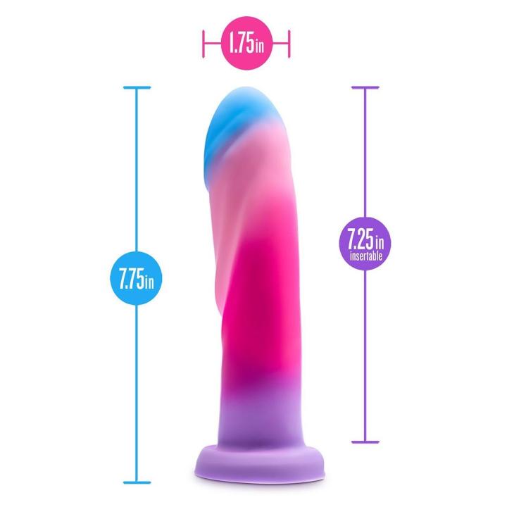 Dildo analno-waginalne z przyssawką 19,7 cm – neonowe, silikon platinum, tekstura