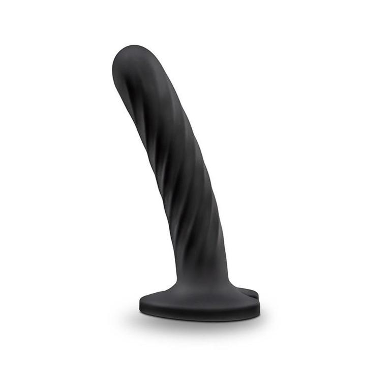 Czarne dildo silikonowe z przyssawką do uprzęży, smukłe 11,4 cm