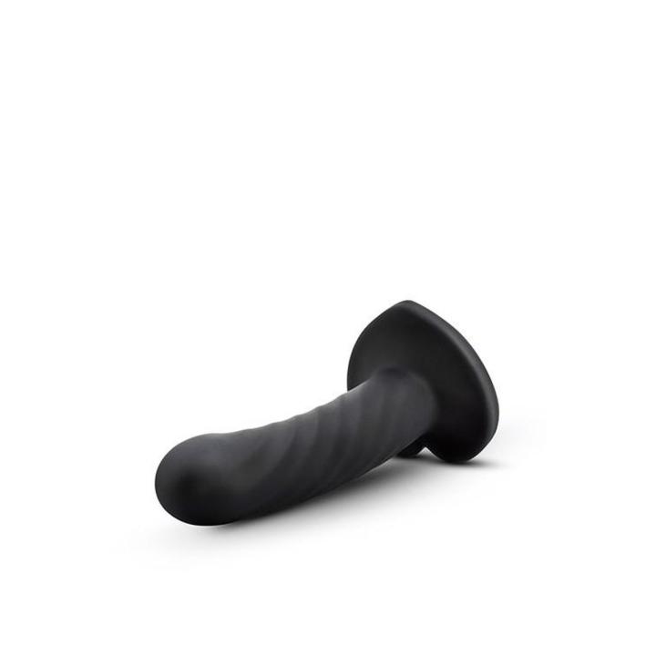 Czarne dildo silikonowe z przyssawką do uprzęży, smukłe 11,4 cm