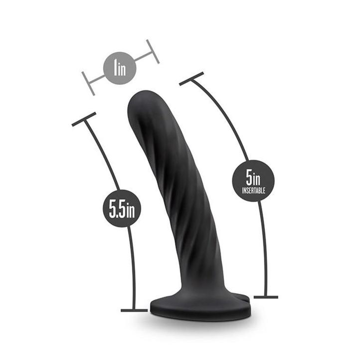 Czarne dildo silikonowe z przyssawką do uprzęży, smukłe 11,4 cm