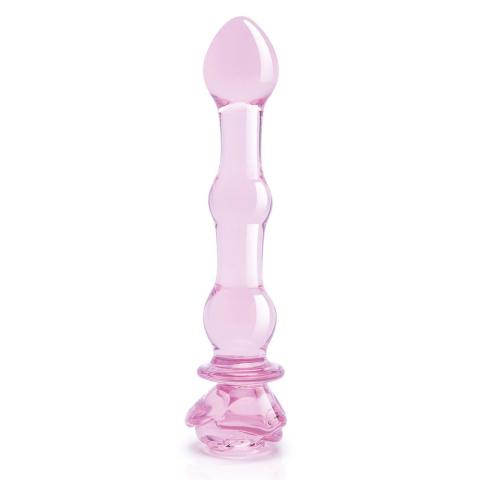 Szklane dildo z koralikami 20,3 cm z różą – gra temperaturą i intensywna stymulacja