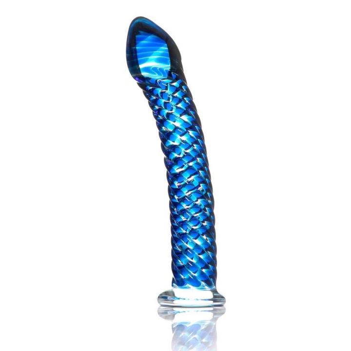 Szklane dildo niebieskie 19 cm do masażu i gry temperaturą
