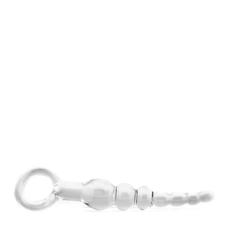 Transparentne szklane dildo z ergonomicznym pierścieniem