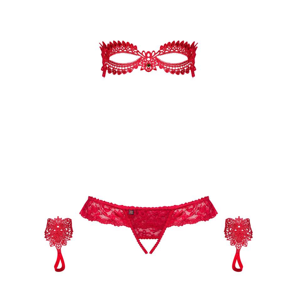 3-częściowy czerwony erotyczny zestaw Obsessive Hetea 