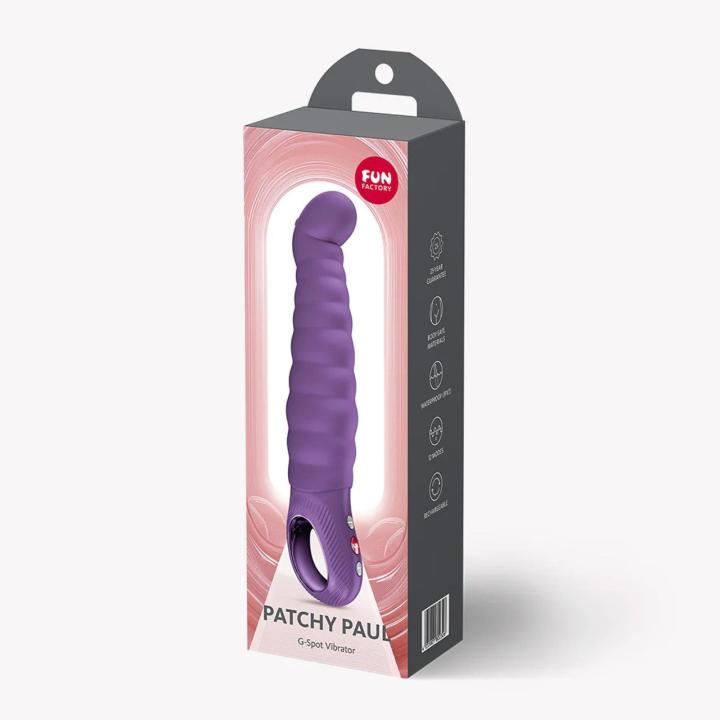 Wibrator do punktu G ciemny fiolet Fun Factory Patchy Paul Dark Violet– 12 trybów, uchwyt loop, USB-C, IPX7