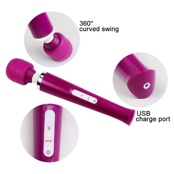 Czarny masażer różdżka USB 10 trybów wibracji – elastyczna główka