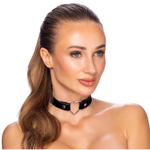 Czarny choker z metalowym sercem i ćwiekami, regulowany 31–42 cm