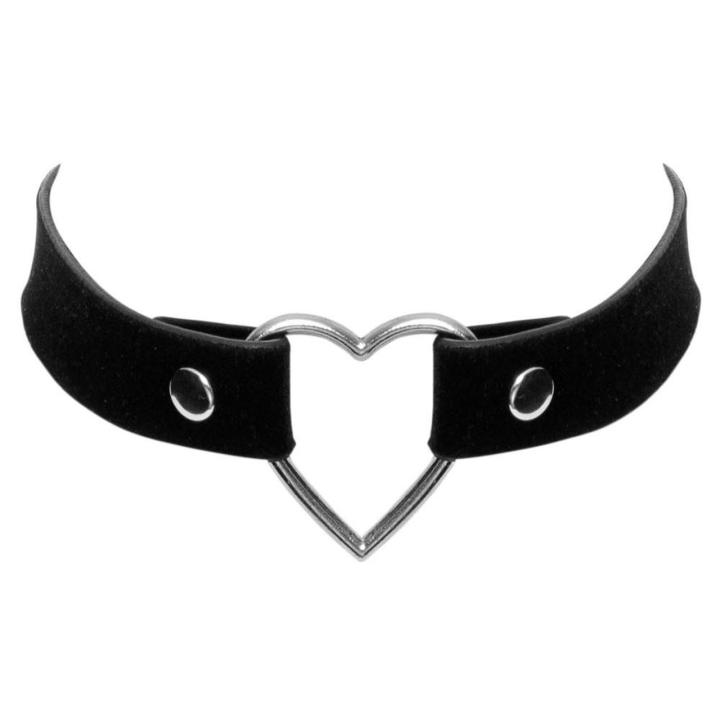 Czarny choker z metalowym sercem i ćwiekami, regulowany 31–42 cm