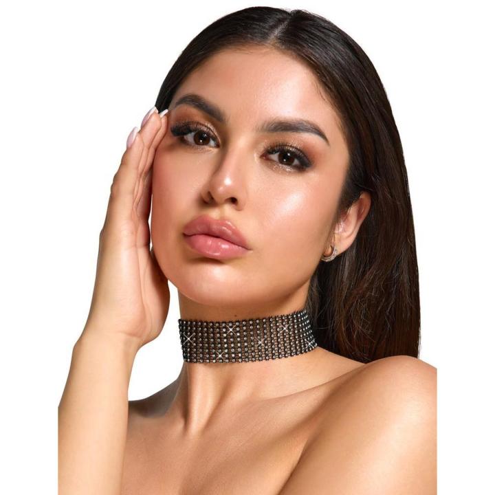 Czarny choker z cyrkoniami 3 cm – regulowany naszyjnik na szyję