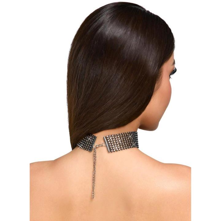 Czarny choker z cyrkoniami 3 cm – regulowany naszyjnik na szyję
