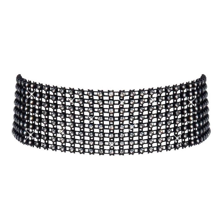 Czarny choker z cyrkoniami 3 cm – regulowany naszyjnik na szyję