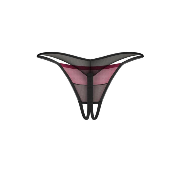 Obsessive Parisel otwarte stringi – czarno-bordowe crotchless | Loris.pl