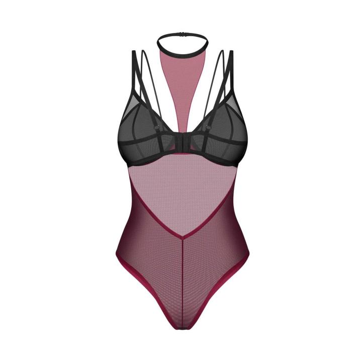 Obsessive Parisel body z chokerem czarno-bordowe | Loris.pl