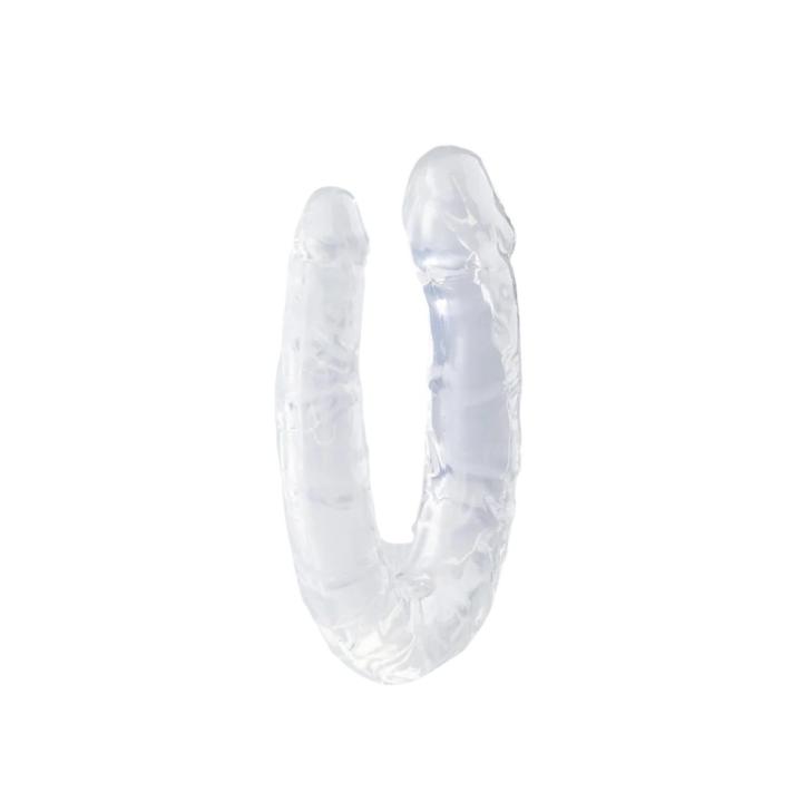 Dwustronne dildo 29 cm transparentne - elastyczne i zakrzywione