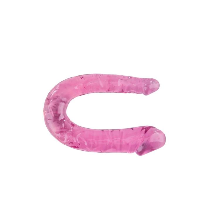 Dildo dwustronne elastyczne 29 cm różowe transparentne