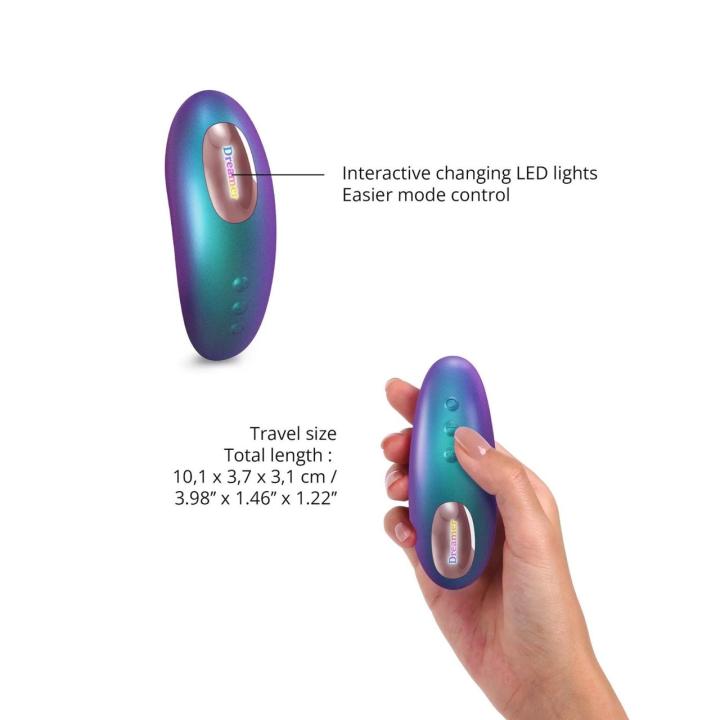 Turkusowy mini masażer łechtaczki z pilotem LED, sense touch i IPX7