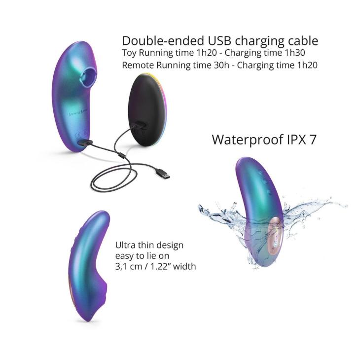 Turkusowy mini masażer łechtaczki z pilotem LED, sense touch i IPX7