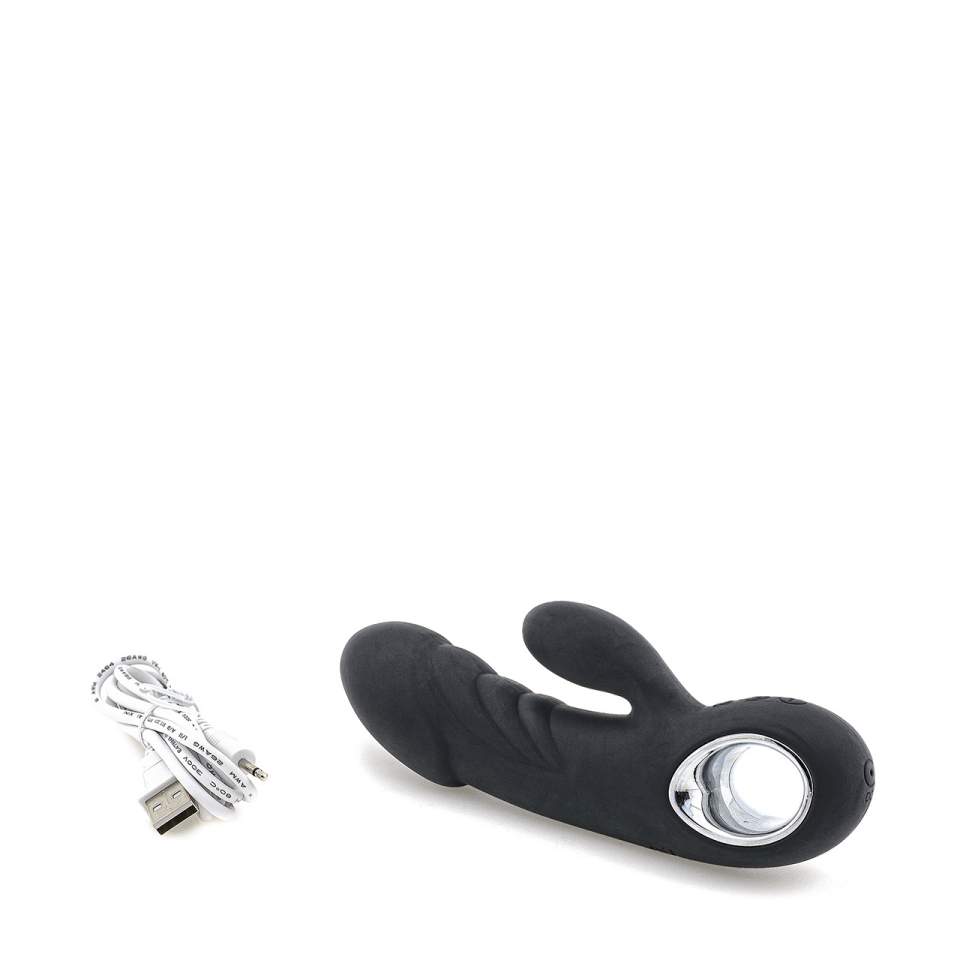 Czarny silikonowy wibrator króliczek do masażu pochwy i stymulacji łechtaczki