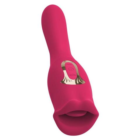 Dwustronny stymulator oralny z ruchomymi ustami i wibratorem 22,2 cm