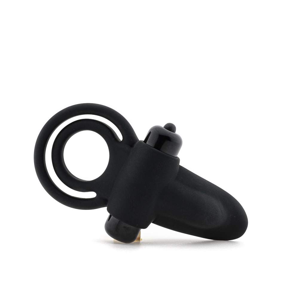 Czarny silikonowy pierścień z wibracją oraz wypustkami do stymulacji łechtaczki