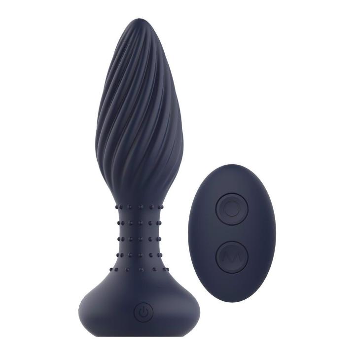 Wibrujący plug analny z obrotowymi kulkami i pilotem, silikonowy