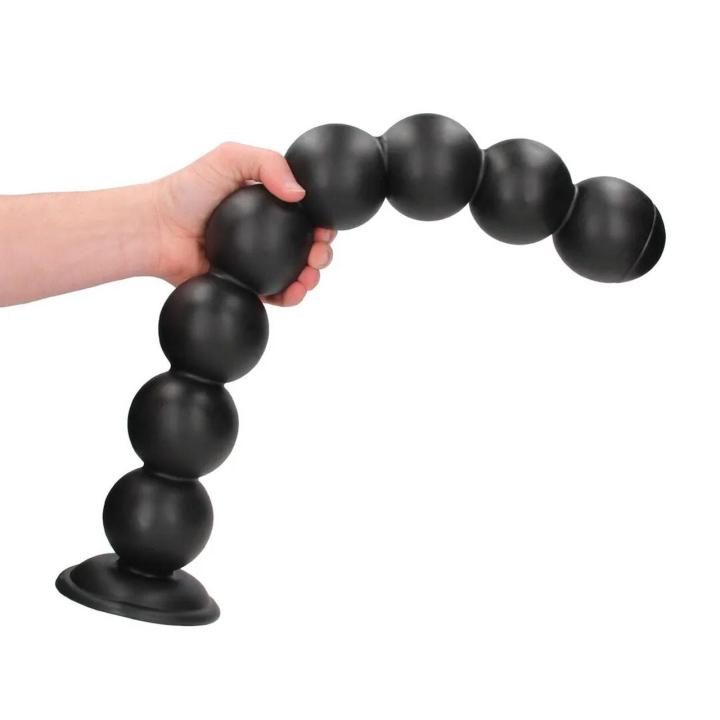 XL kulki analne z przyssawką 55 cm, czarne – 8 segmentów