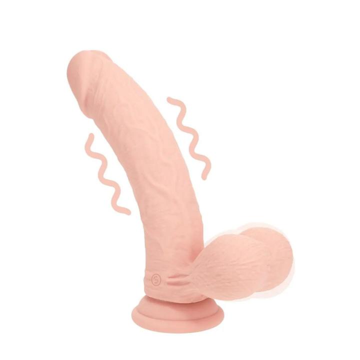 Cielisty wibrator z płynnego silikonu 18 cm z kulkami, 10 trybów, ładowany