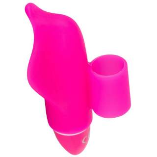 Różowy silikonowy masażer na palec w kształcie delfina