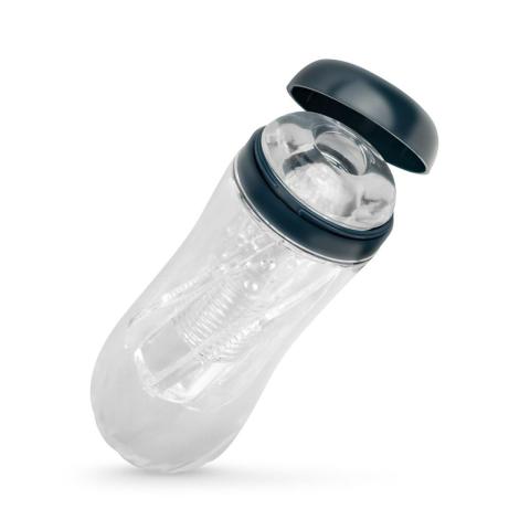 Transparentny masturbator 18 cm z wypustkami i żebrowaniem