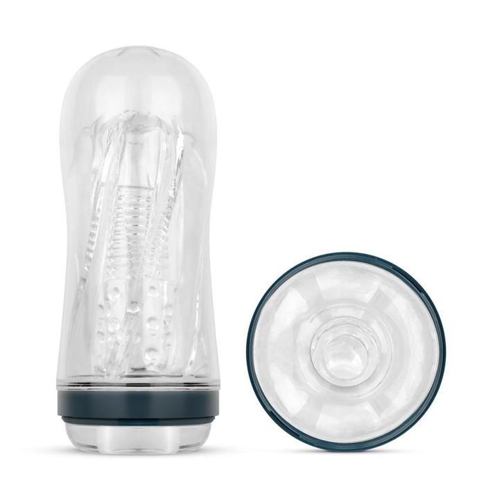 Transparentny masturbator 18 cm z wypustkami i żebrowaniem