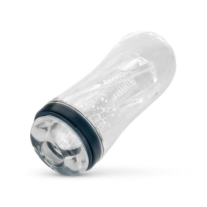 Transparentny masturbator 18 cm z wypustkami i żebrowaniem