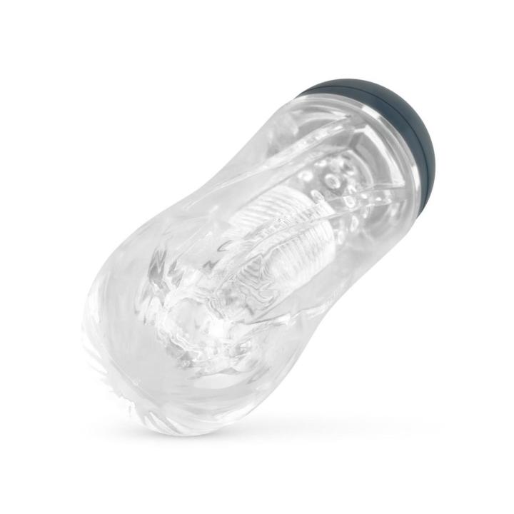 Transparentny masturbator 18 cm z wypustkami i żebrowaniem